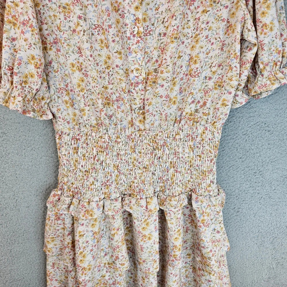 Lulu's Womens Isn't She Darling Blush Floral Puff Sleeve Mini Dress Sz L Spring - Picture 13 of 15
